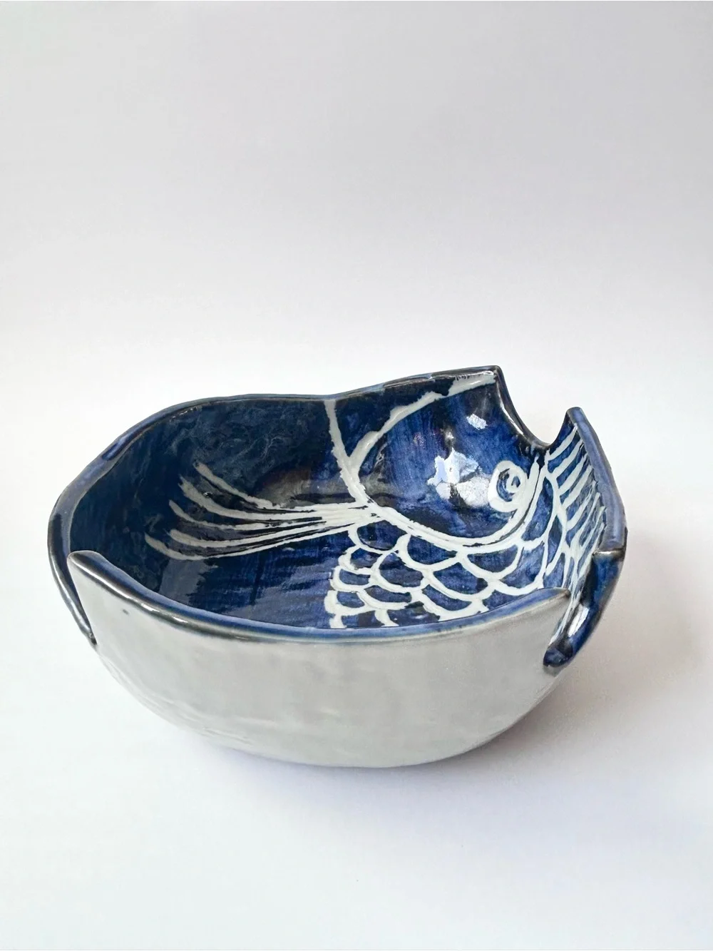 Hand Made Japanese Pottery Koi Fish Platter Dish Bowl